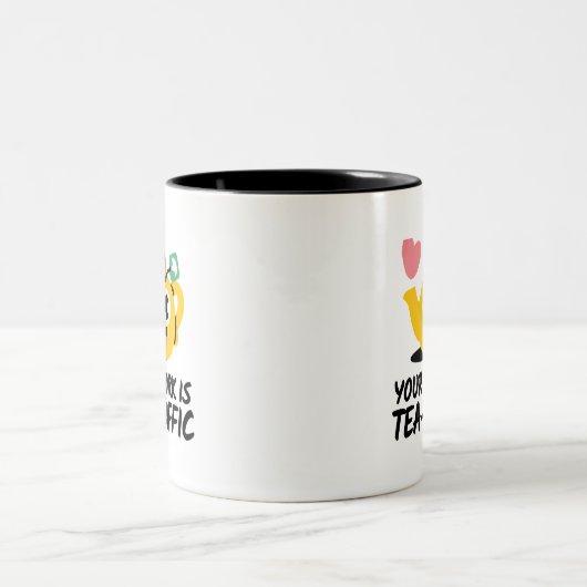 Cheerful Funny Jokes Your Work Is TeaRiffic Bunny Zweifarbige Tasse (Mittel)