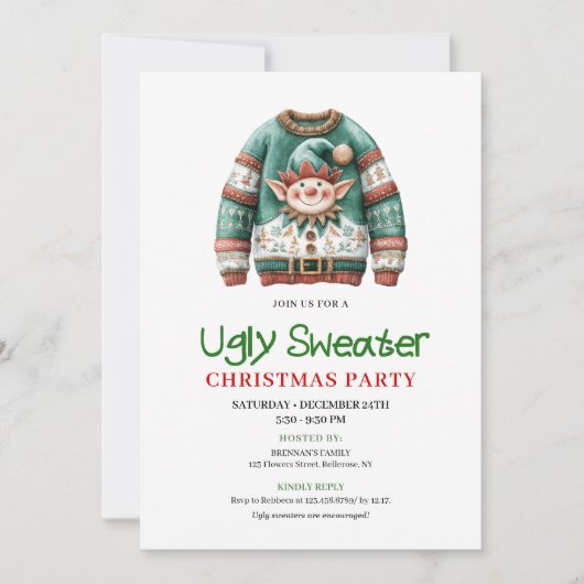Cheerful Funny Ugly Sweater Christmas Card Einladung (Vorderseite)