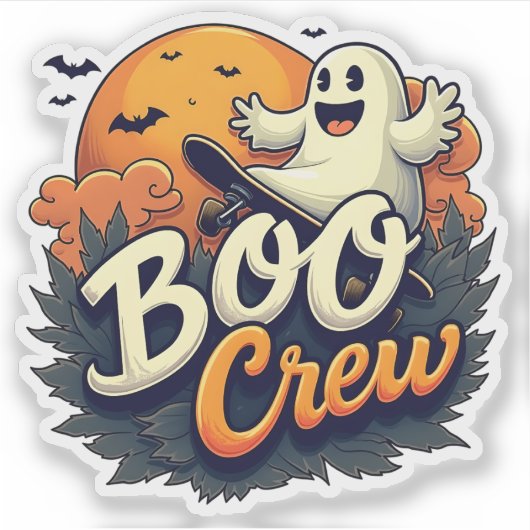 Cheerful Ghost "Boo Crew" Halloween Sticker (Vorderseite)