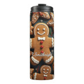 Cheerful Gingerbread Cookie Grid Thermosbecher (Vorderseite)
