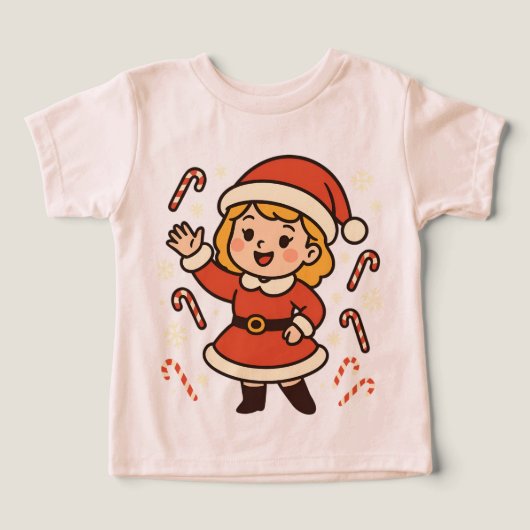 Cheerful Girl Santa with Candy Canes (Design Vorderseite)