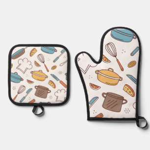 Cheerful Kitchen Doodle Ofenhandschuh & Topflappen-Set
