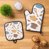 Cheerful Kitchen Doodle Ofenhandschuh & Topflappen-Set (Oben Unten)
