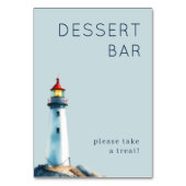 Cheerful Light Blue Watercolor Lighthouse Tischnummer (Rückseite)