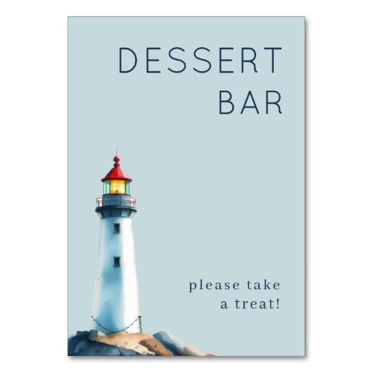 Cheerful Light Blue Watercolor Lighthouse Tischnummer (Vorderseite)