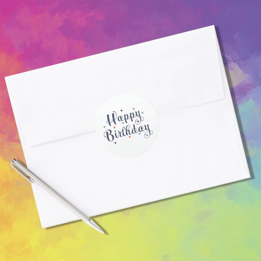 Cheerful Multicolor Happy Birthday Dots Runder Aufkleber