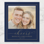 Cheerful Navy Modern Photo Weinetikett (Einzelnes Label)