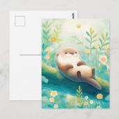 Cheerful Otter on Mossy River Log Postkarte (Vorne/Hinten)