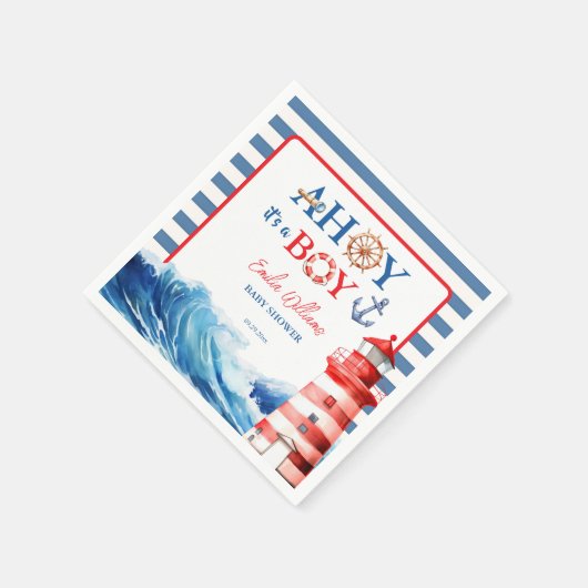 Cheerful Red Blue Maritime Waves Baby Shower Serviette (Ecke)