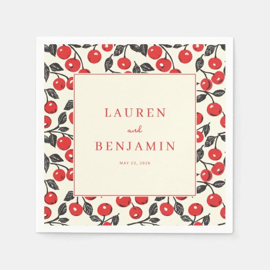 Cheerful Red Cherry Border Serviette (Vorderseite)