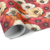 Cheerful Red Floral Poppy Tapestry Geschenkpapier (Rolleneckpunkt)
