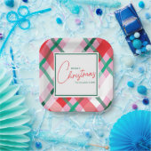 Cheerful Red Green Pink Christmas Plaid Pappteller (Party)