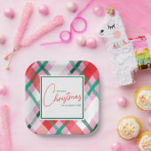 Cheerful Red Green Pink Christmas Plaid Pappteller (Party)