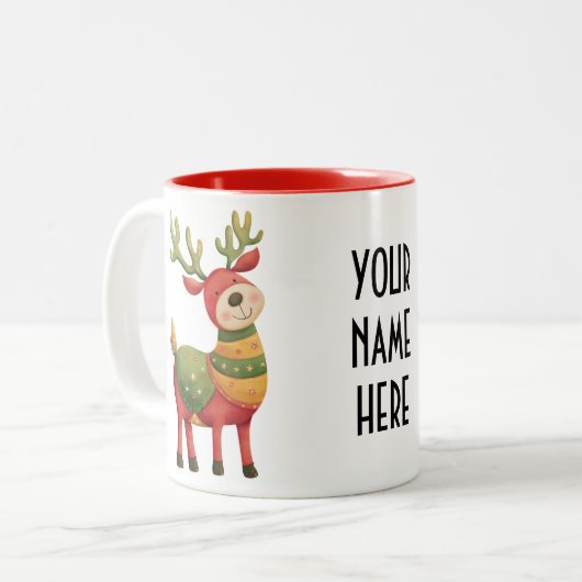 Cheerful Reindeer Christmas – Cosy Festive Zweifarbige Tasse (Vorderseite Links)