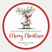 Cheerful reindeer quirky whimsical Xmas sticker (Vorderseite)