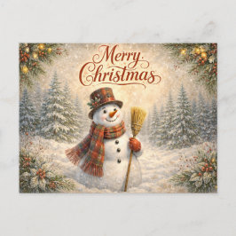 Cheerful Rustic Snowman Merry Christmas  Feiertagspostkarte