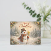 Cheerful Rustic Snowman Merry Christmas  Feiertagspostkarte (Stehend Vorderseite)