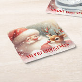 Cheerful Santa Claus Rudolph Christmas Drink  Rechteckiger Pappuntersetzer (angewinkelt)