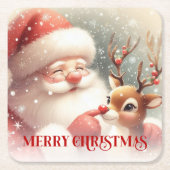 Cheerful Santa Claus Rudolph Christmas Drink  Rechteckiger Pappuntersetzer (Vorderseite)
