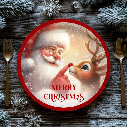 Cheerful Santa Claus Rudolph Christmas Plates Pappteller