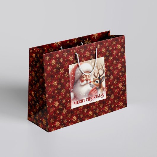 Cheerful Santa Claus Rudolph Holiday Gift Bag Große Geschenktüte