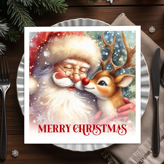 Cheerful Santa Rudolph Christmas Table Napkins Serviette