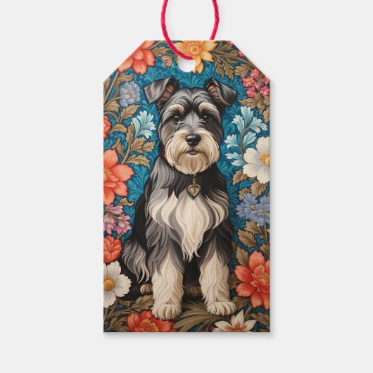 Cheerful Schnauzer William Morris Inspired Floral Geschenkanhänger (Vorderseite)