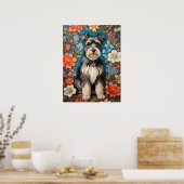 Cheerful Schnauzer William Morris Inspired Floral Poster (Küche)