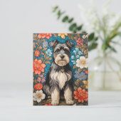 Cheerful Schnauzer William Morris Inspired Floral Postkarte (Stehend Vorderseite)