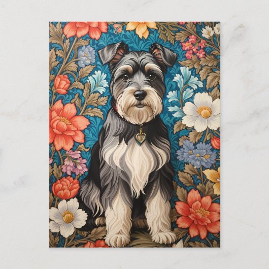 Cheerful Schnauzer William Morris Inspired Floral Postkarte (Vorderseite)