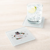 Cheerful Snowman Christmas New Year Greetings Glasuntersetzer (Schrägansicht)