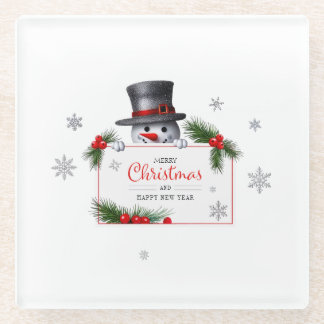 Cheerful Snowman Christmas New Year Greetings Glasuntersetzer