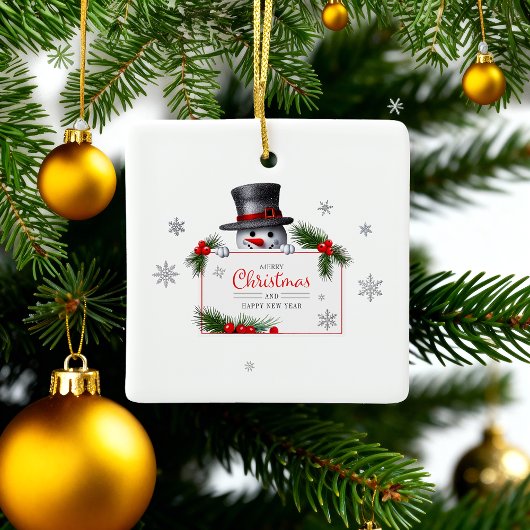 Cheerful Snowman Christmas New Year Greetings Keramikornament