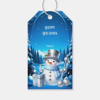 Cheerful Snowman in a Snowy Forest Gift Tag Geschenkanhänger