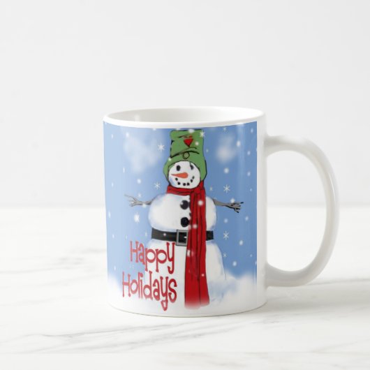 Cheerful Snowman with Hat and Red Scarf Snow Art Kaffeetasse (Rechts)