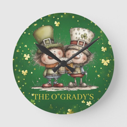 Cheerful St. Patrick’s Day Party Illustration Runde Wanduhr (Vorderseite)