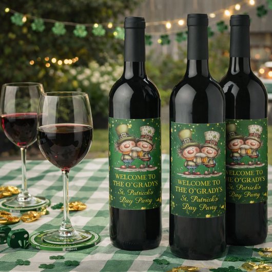 Cheerful St. Patrick’s Day Party Illustration Weinetikett