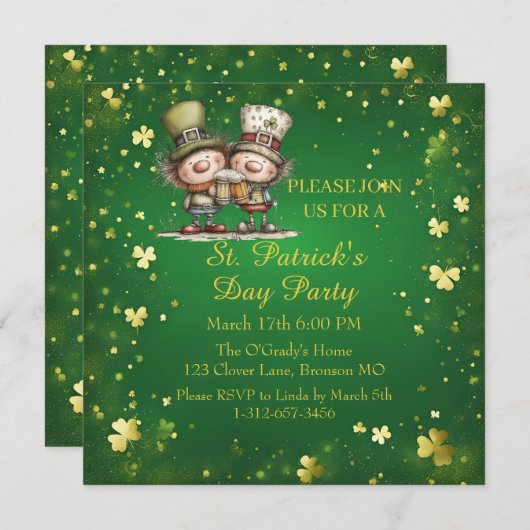 Cheerful St. Patrick’s Day Party Invitation Einladung (Vorne/Hinten)
