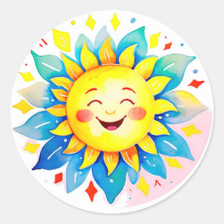 Cheerful Sun Cartoon With Smiling Face Runder Aufkleber