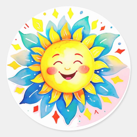 Cheerful Sun Cartoon With Smiling Face Runder Aufkleber (Vorderseite)