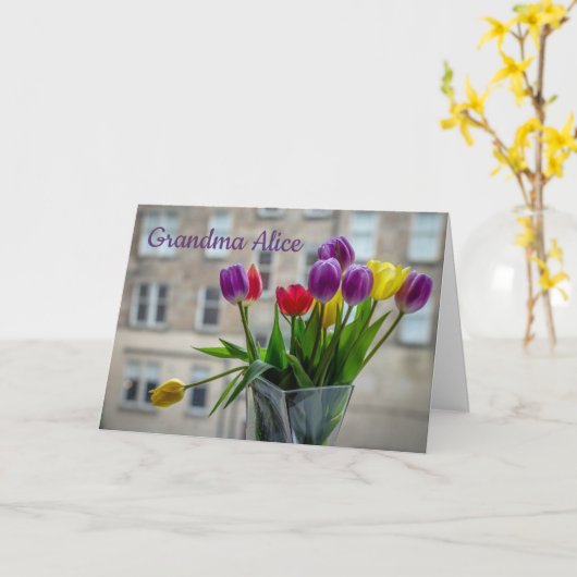 Cheerful Tulips im Window Wird Personalized Karte (Gelbe Blume)
