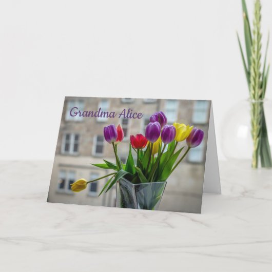 Cheerful Tulips im Window Wird Personalized Karte (Vorderseite)