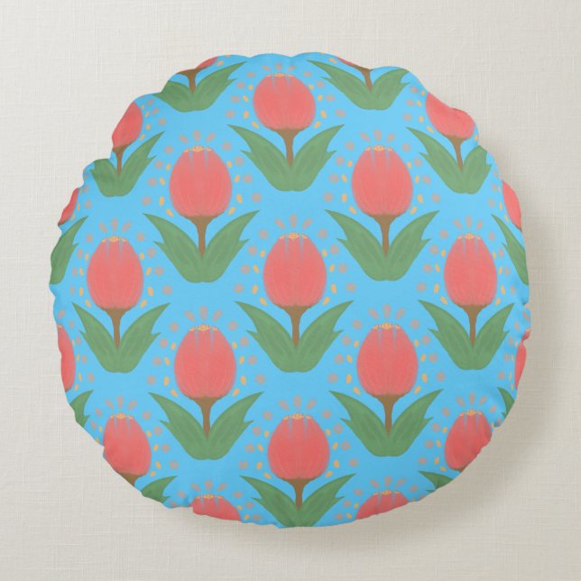 Cheerful Tulips Round Pillow Rundes Kissen (Vorderseite)