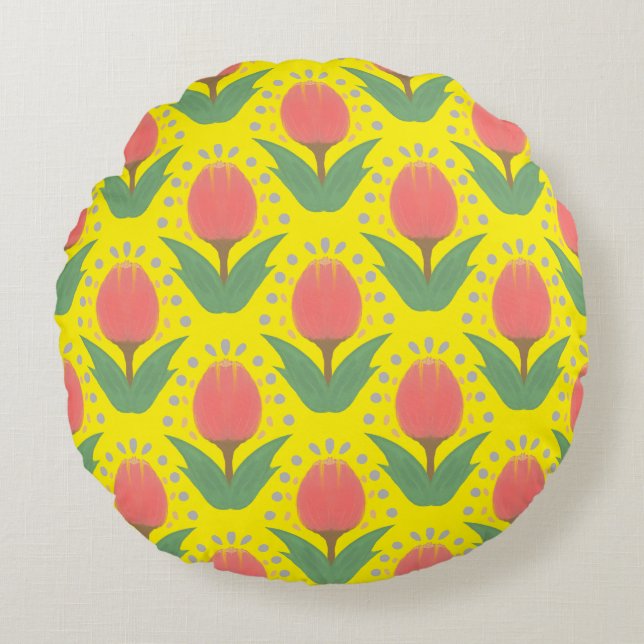 Cheerful Tulips Round Pillow Rundes Kissen (Vorderseite)