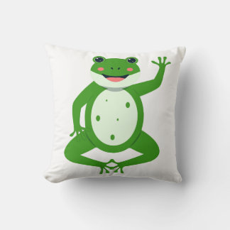 Cheerful Waving Green Frog Throw Pillow – Whimsica Kissen
