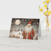 Cheerful Whimsical Santa Claus in a Snowy Village Karte (Gelbe Blume)