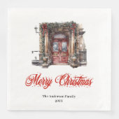 Cheerful winter scene napkin cozy vintage design serviette (Vorderseite)