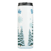 Cheerful Winter Snowman with Pine Trees Thermosbecher (Rückseite)