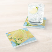 Cheerful Yellow Calla Lily Vacation Home Glasuntersetzer (Schrägansicht)