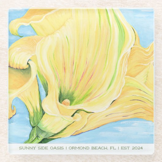 Cheerful Yellow Calla Lily Vacation Home Glasuntersetzer (Vorderseite)
